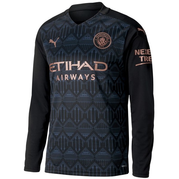 Camiseta Manchester City Replica Segunda Ropa ML 2020/21 Negro